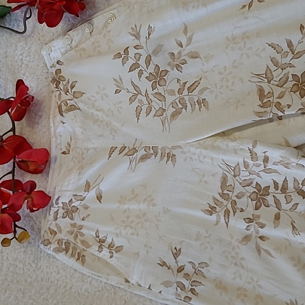 White Linen Pants Lizwear Leaf Accents Wide Leg Beach Vntage Liz Claiborne sz 10
